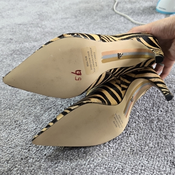 Sam Edelman Fiora Zebra Print Black Tan Genuine Cow Hair Booties Inner Zippers - Picture 6 of 12